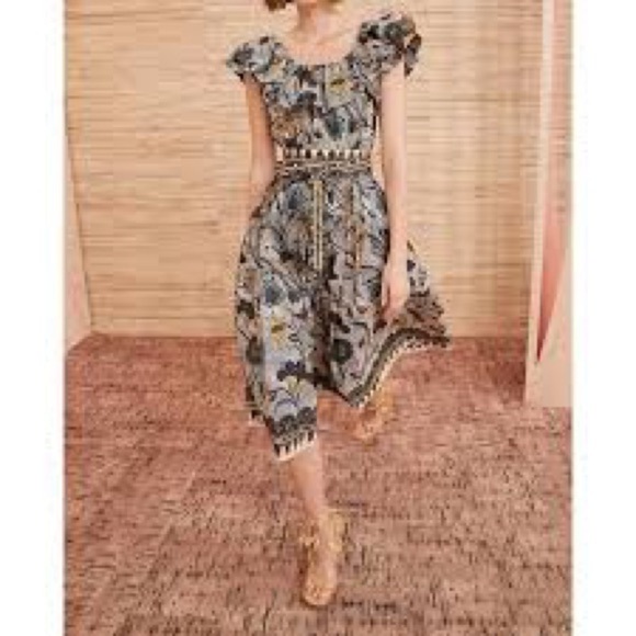 NWT Ulla Johnson Amira Ruffle Belted Midi Dress Portofino